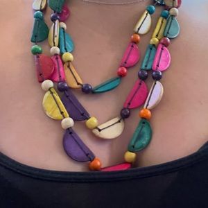 Artisan made all wood 3 layer Necklace - Costa Rica Exotic Art to Wear.